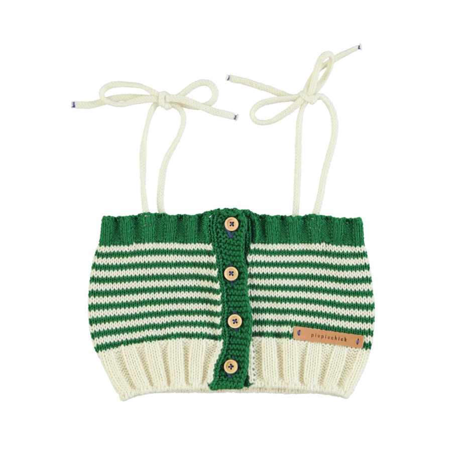 PIUPIUCHICK | knitted top w/ straps | ecru & green stripes