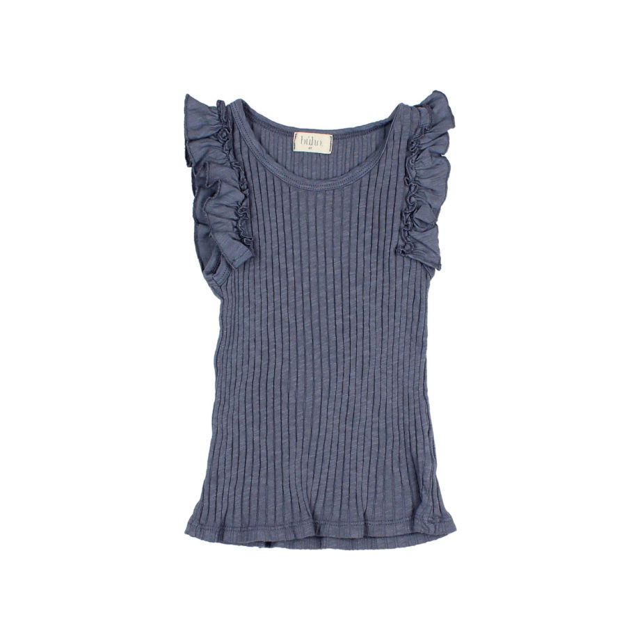 BUHO BARCELONA | RIB RUFFLE T-SHIRT blue stone