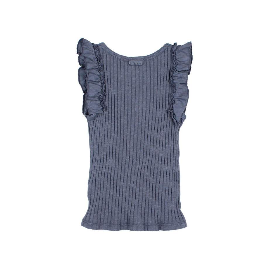 BUHO BARCELONA | RIB RUFFLE T-SHIRT blue stone