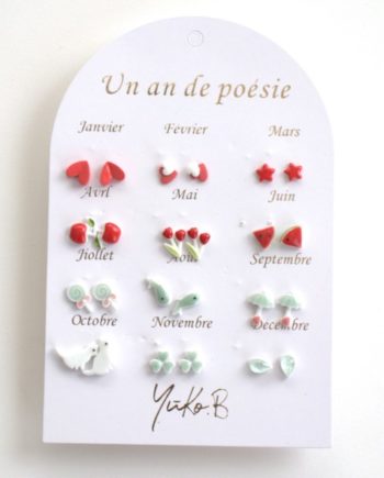 YUKO B | PACK DE 12 BOUCLES D'OREILLES rouge/eau