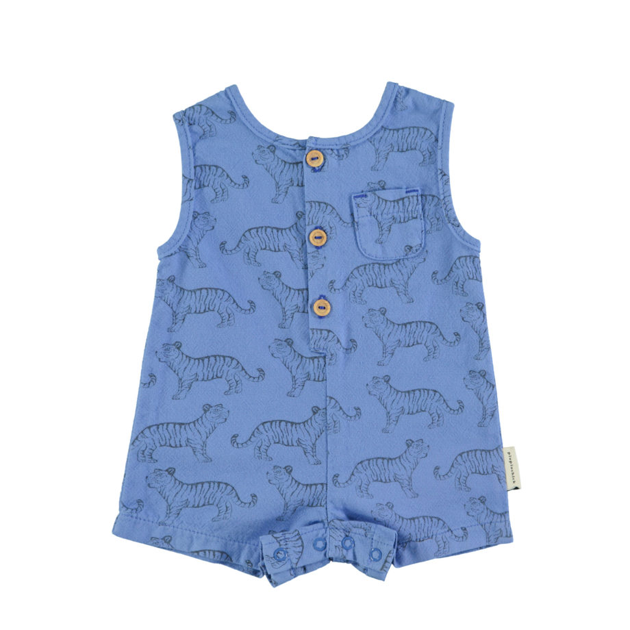 PIUPIUCHICK BABY | baby short jumpsuit | blue w/ black tigers