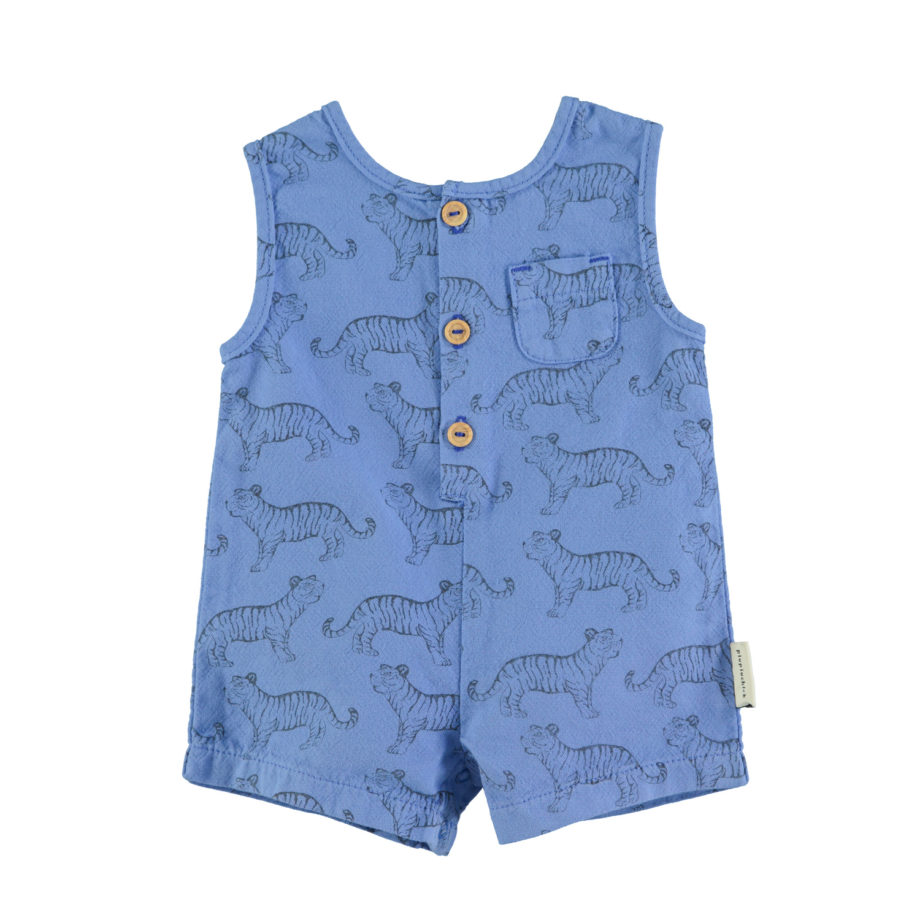 PIUPIUCHICK BABY | baby short jumpsuit | blue w/ black tigers