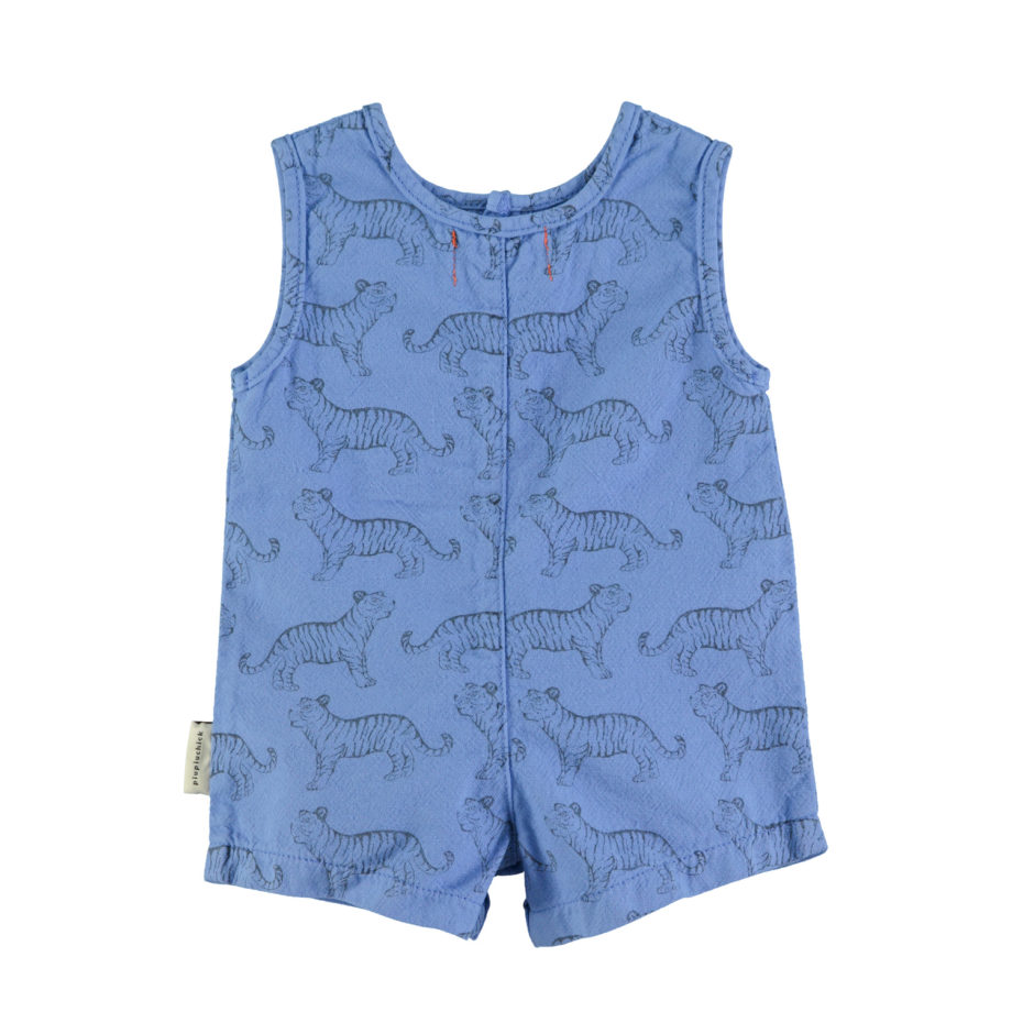 PIUPIUCHICK BABY | baby short jumpsuit | blue w/ black tigers