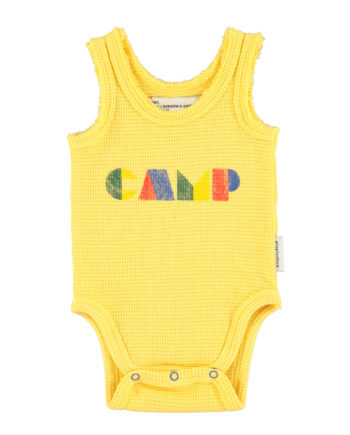 PIUPIUCHICK BABY | sleeveless bodysuit | yellow w/"camp" print