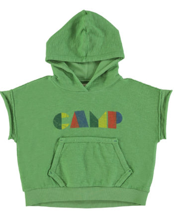 PIUPIUCHICK | sleeveless hooded sweatshirt | green w/ multicolor "camp" print