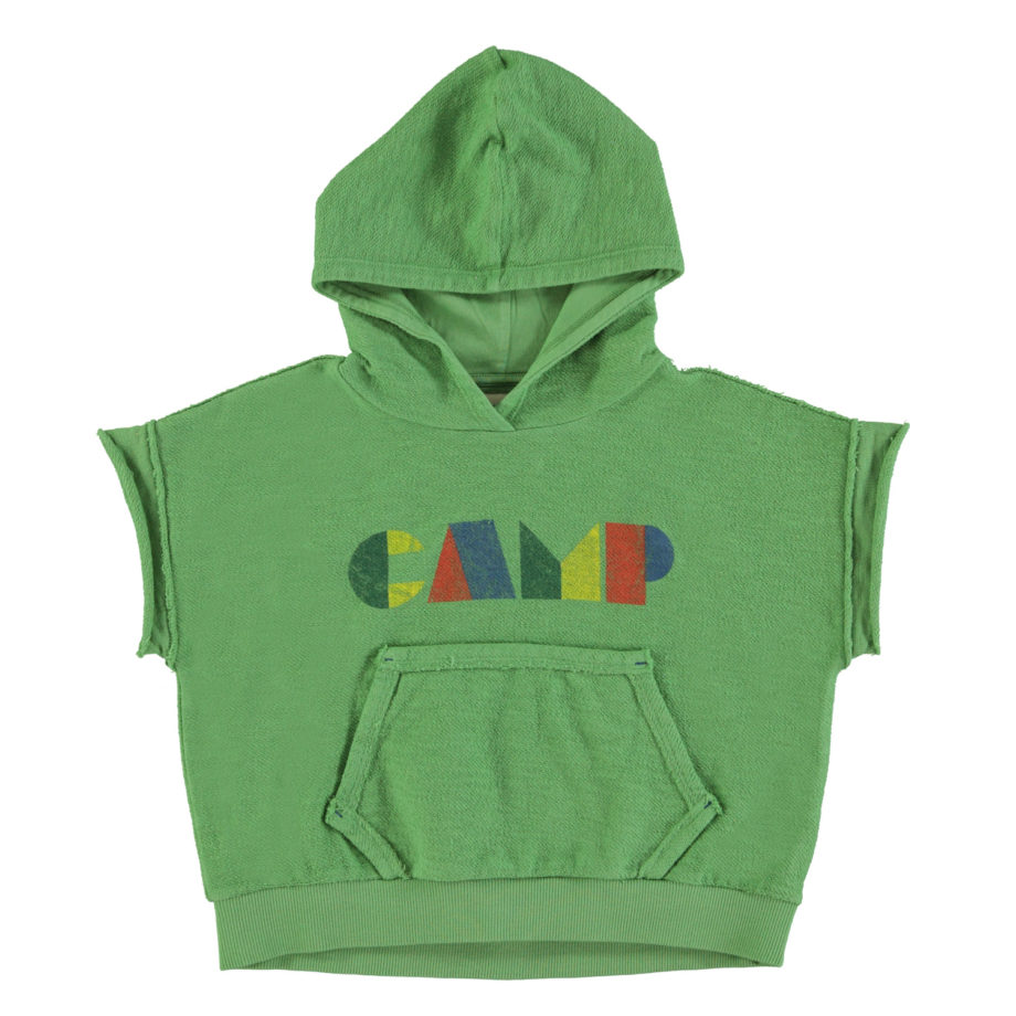PIUPIUCHICK | sleeveless hooded sweatshirt | green w/ multicolor "camp" print