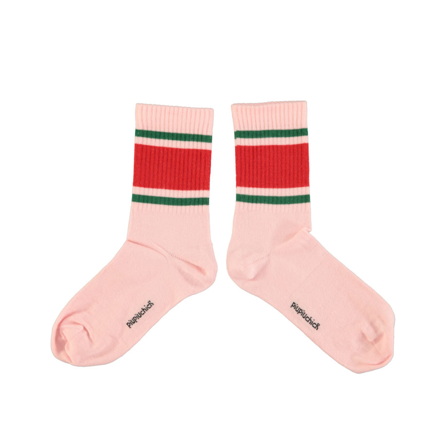 PIUPIUCHICK | socks | pink w/ red & green stripes