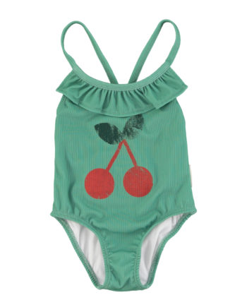 PIUPIUCHICK | swimsuit w/ ruffles | green w/ cherry print