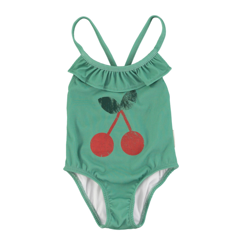 PIUPIUCHICK | swimsuit w/ ruffles | green w/ cherry print