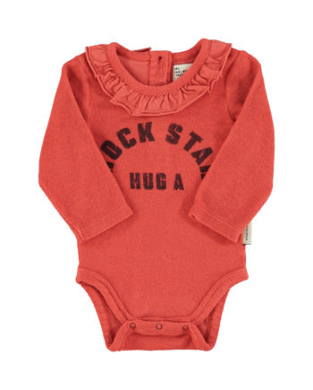 PIUPIUCHICK BABY |  Baby long sleeve body w/ collar | Terracotta w/ rock star" print