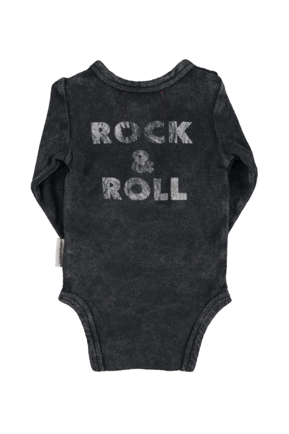 PIUPIUCHICK BABY | Baby long sleeve body | Faded black w/ "rock & roll" print