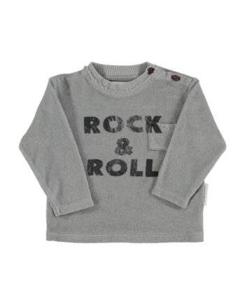 PIUPIUCHICK BABY | Terry cotton longsleeve t'shirt | Grey w/ "rock & roll" print