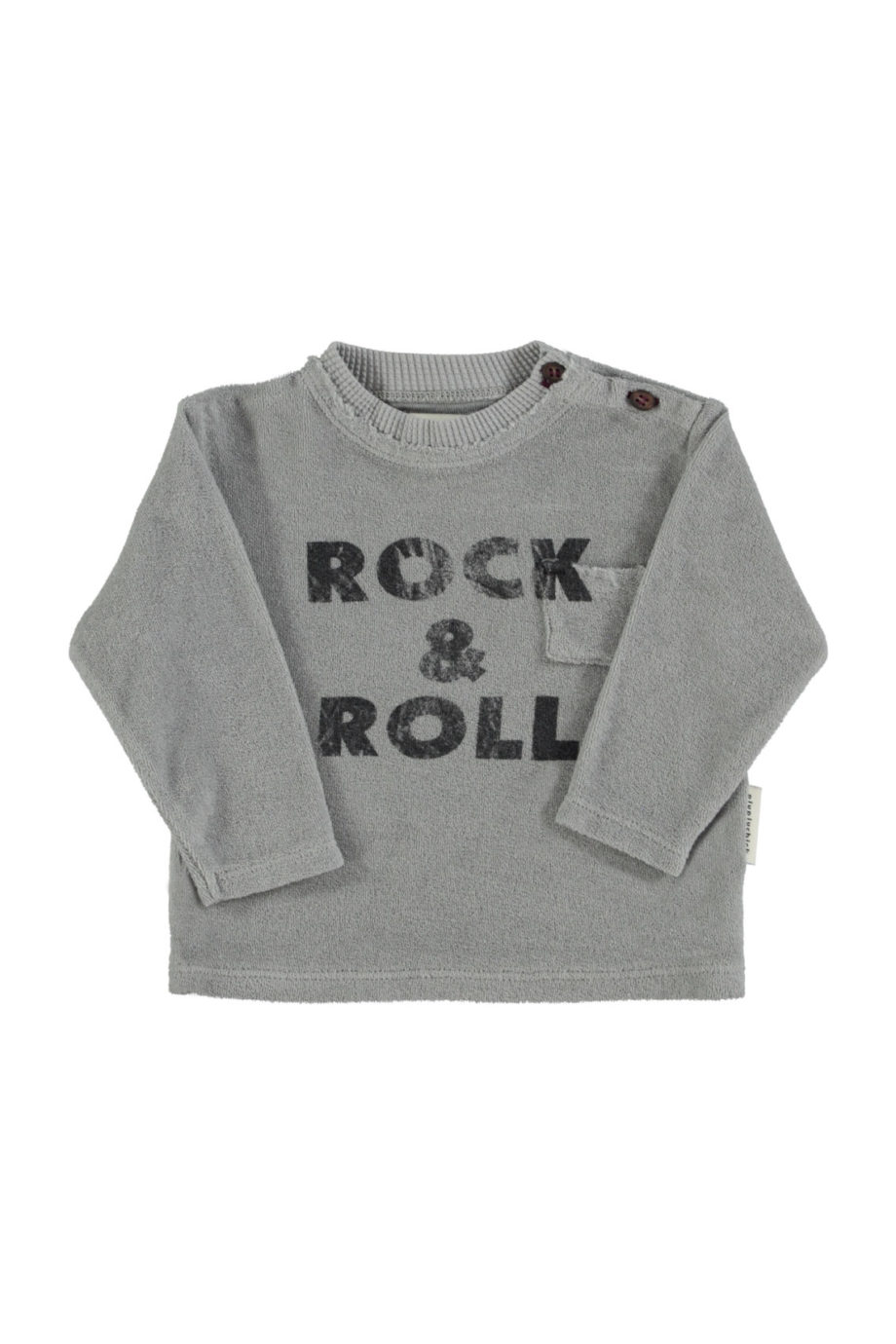 PIUPIUCHICK BABY | Terry cotton longsleeve t'shirt | Grey w/ "rock & roll" print