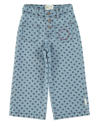 PIUPIUCHICK | Flare trousers | Washed blue denim w/ black hearts