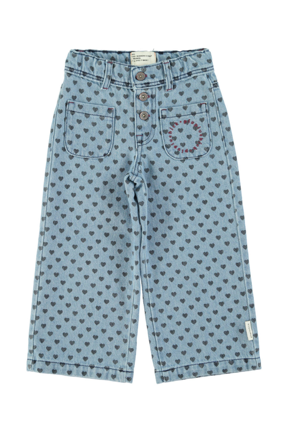 PIUPIUCHICK | Flare trousers | Washed blue denim w/ black hearts
