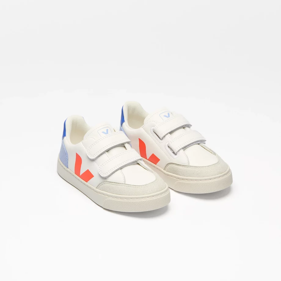 VEJA | V-12 LEATHER WHITE MULTICO ORANGE FLUO