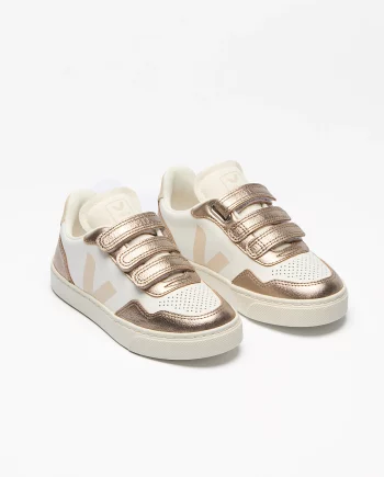 VEJA TEENS | V-90 LEATHER WHITE SABLE BRONZE