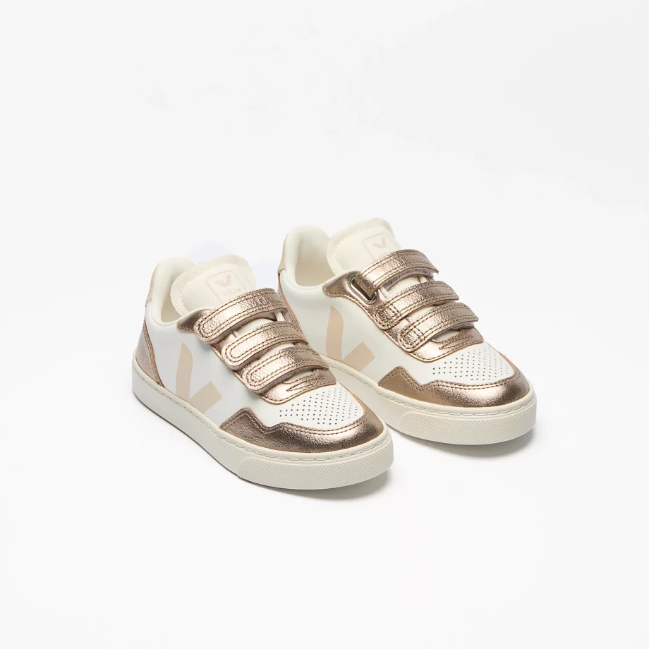 VEJA TEENS | V-90 LEATHER WHITE SABLE BRONZE