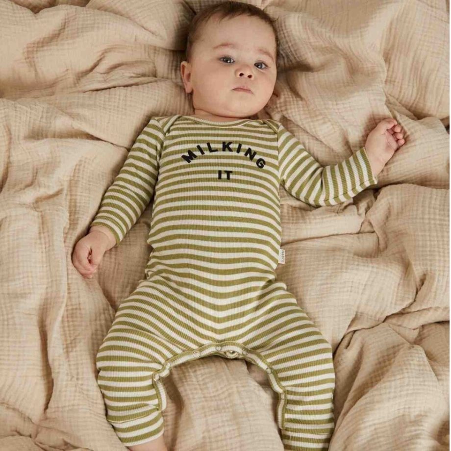 CLAUDE & CO | Milking It Matcha Stripe Onesie