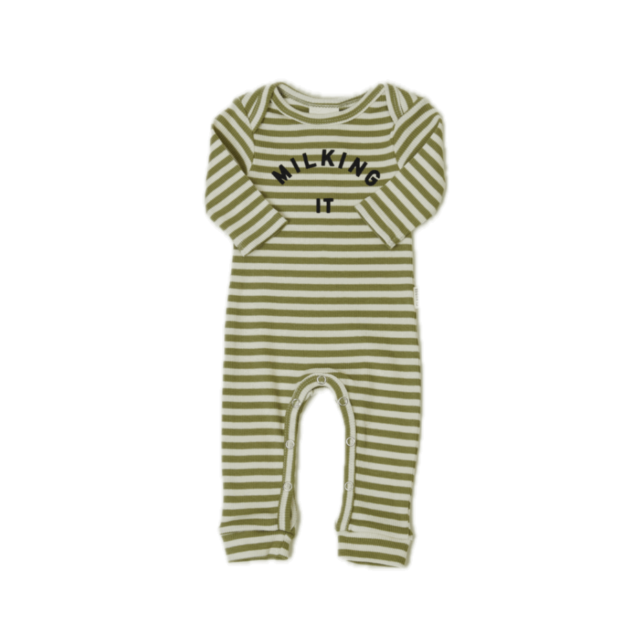 CLAUDE & CO | Milking It Matcha Stripe Onesie