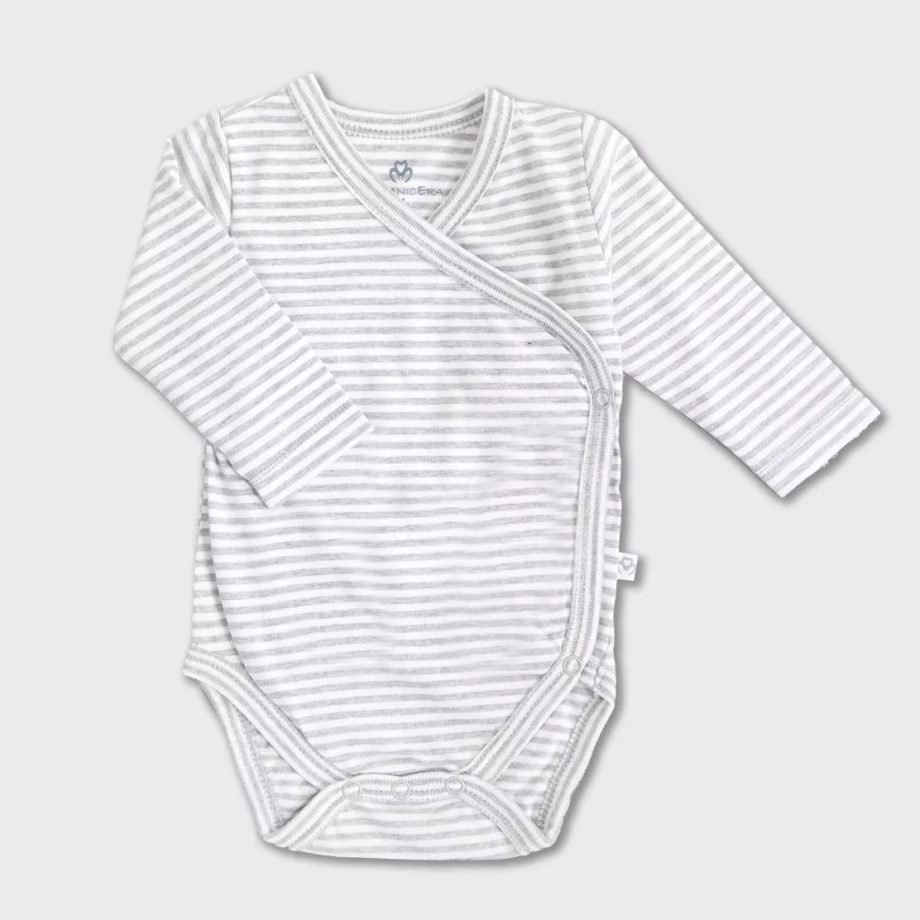 ORGANICERA | Longsleeve Kimono Baby body Stripe Grey melange