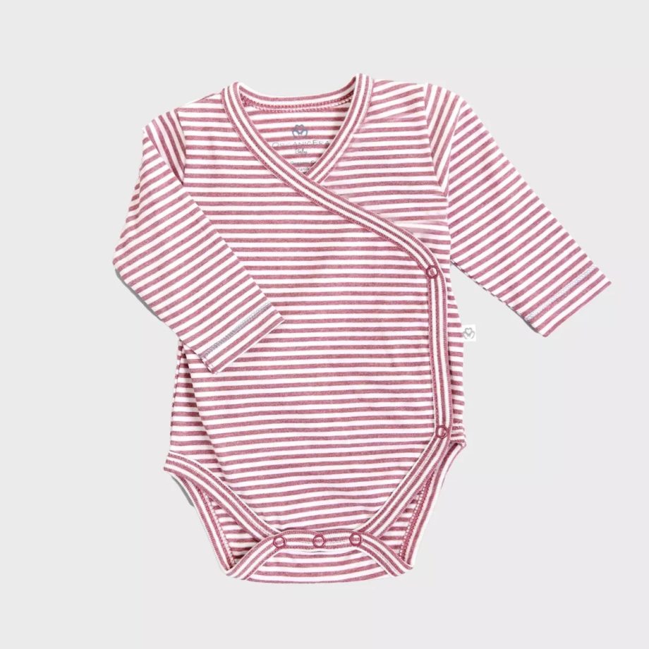 ORGANICERA | Longsleeve Kimono Baby body Stripe Bordeaux melange Newborn