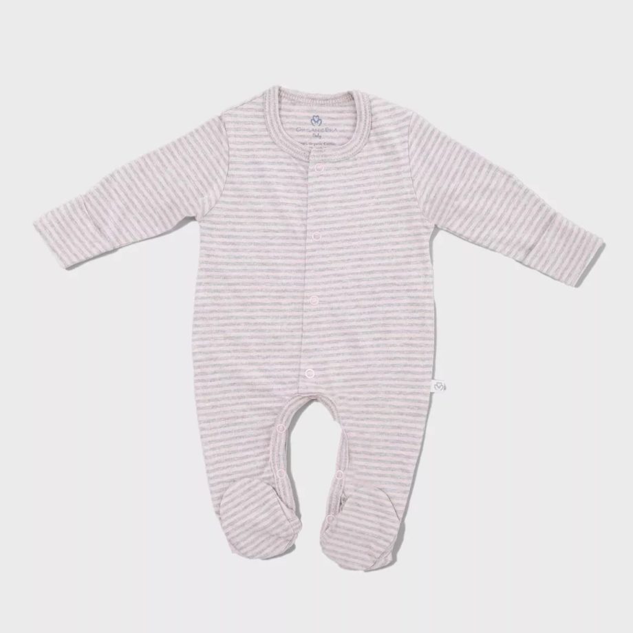ORGANICERA |  Baby footed sleepsuit Stripe Rose melange