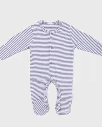 ORGANICERA |  Baby footed sleepsuit Stripe Indigo melange