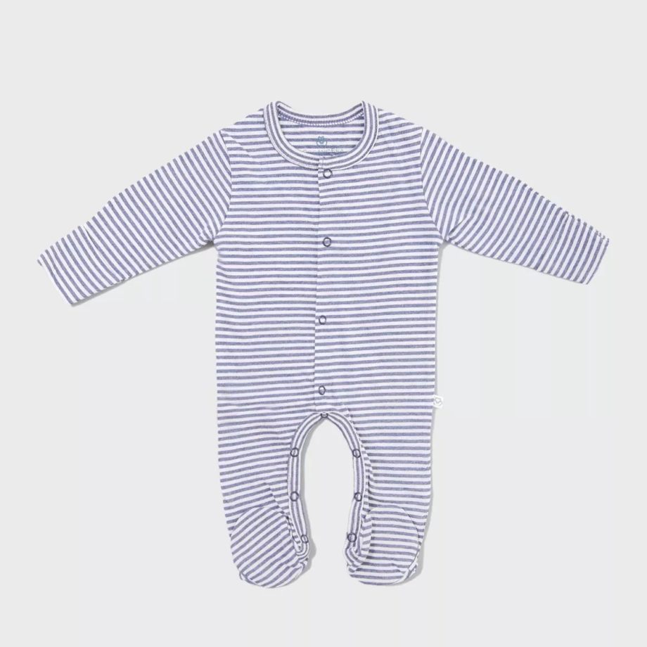 ORGANICERA |  Baby footed sleepsuit Stripe Indigo melange