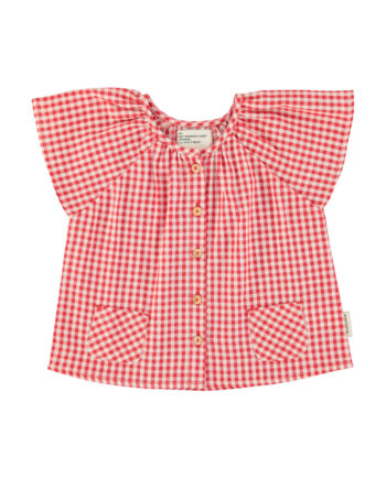 PIUPIUCHICK | Blouse w/ butterfly sleeves | red & ecru checkered