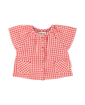 PIUPIUCHICK BABY | blouse w/ butterfly sleeves | red & ecru checkered