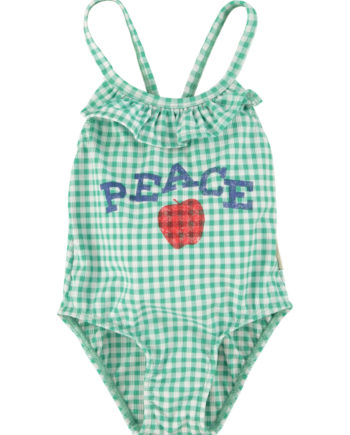 PIUPIUCHICK | swimsuit w/ ruffles | green checkered  w/ "peace" print