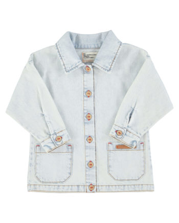 PIUPIUCHICK | jacket | washed light blue denim w/ "peace" print