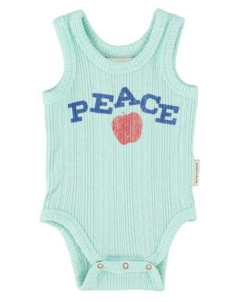 PIUPIUCHICK BABY | sleeveless bodysuit | light blue w/ "peace" print
