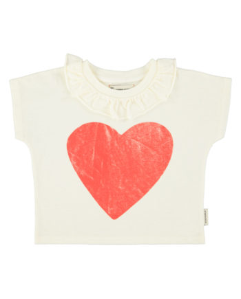 PIUPIUCHICK | t'shirt w/ collar| ecru w/ red heart print