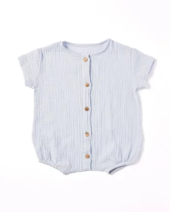 UNDERMONKEYS | Short-Sleeved Baby Romper in Double Gauze Cotton LIGHT BLUE