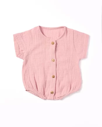 UNDERMONKEYS | Short-Sleeved Baby Romper in Double Gauze Cotton PINK