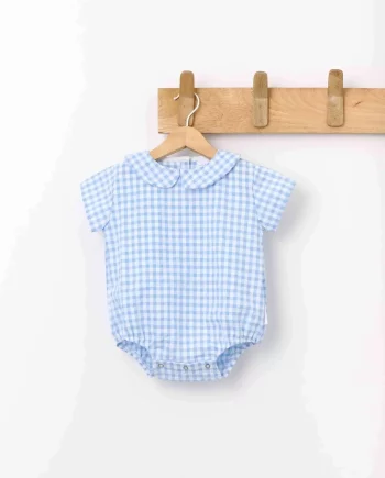 UNDERMONKEYS | Short-Sleeved Baby Romper in Vichy Check BLUE