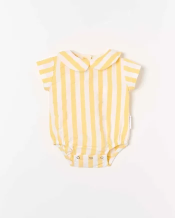 UNDERMONKEYS | Yellow Striped Short-Sleeved Baby Romper
