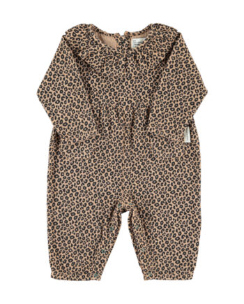 PIUPIUCHICK BABY | baby jumpsuit w/ collar | brown w/ animal print