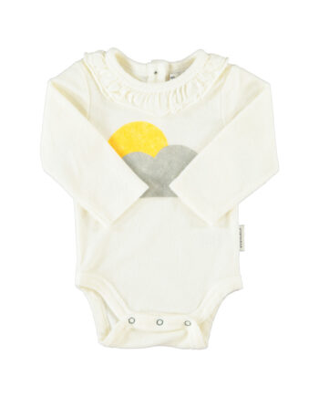 PIUPIUCHICK BABY |  long sleeve bodysuit w/ collar | ecru w/ sun & cloud print