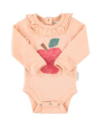 PIUPIUCHICK BABY | long sleeve bodysuit w/ collar | light pink w/ red apple print