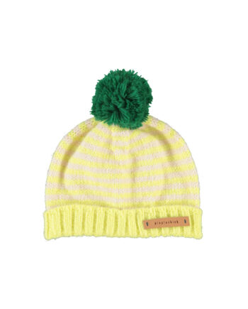 PIUPIUCHICK | Knitted hat w/ pompon | lime & ecru stripes