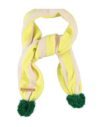 PIUPIUCHICK | knitted pompom scarf | lime & ecru stripes