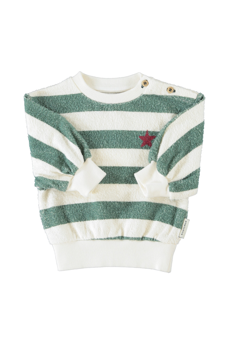 PIUPIUCHICK BABY | sweatshirt | ecru & green stripes w/ "piupiuchick" print