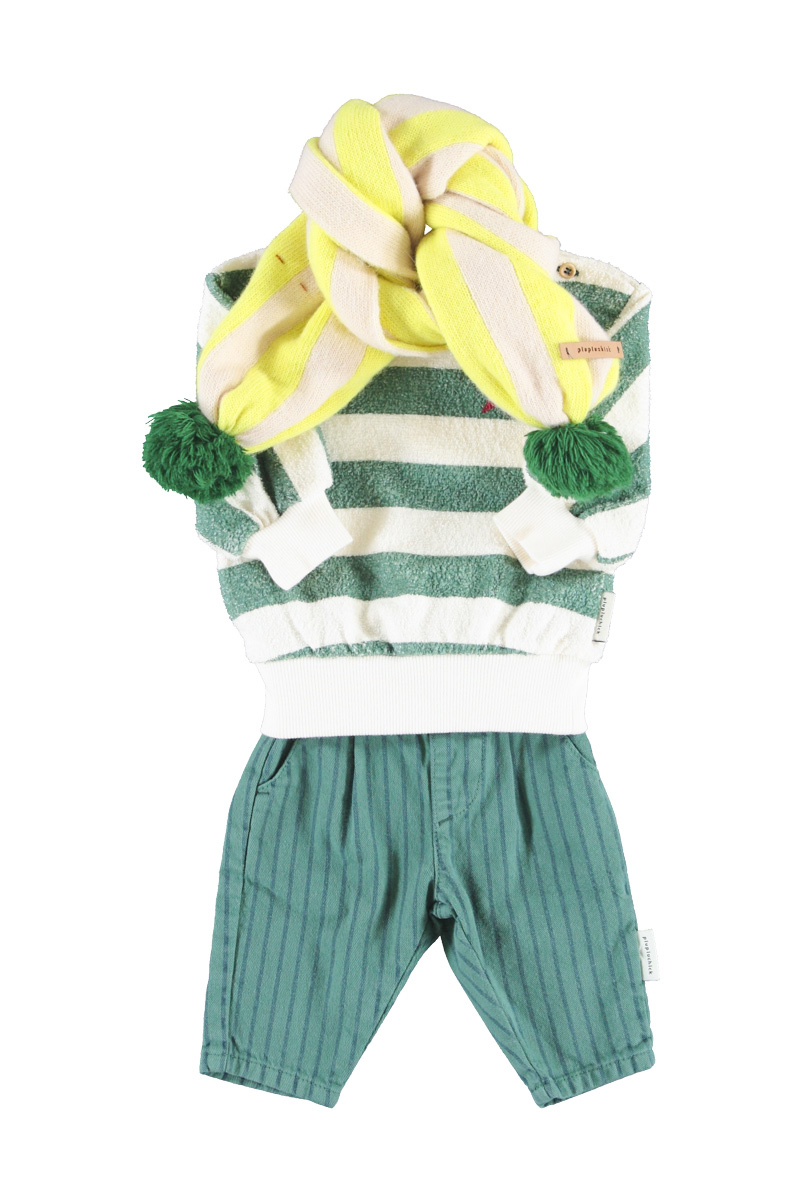 PIUPIUCHICK BABY | sweatshirt | ecru & green stripes w/ "piupiuchick" print