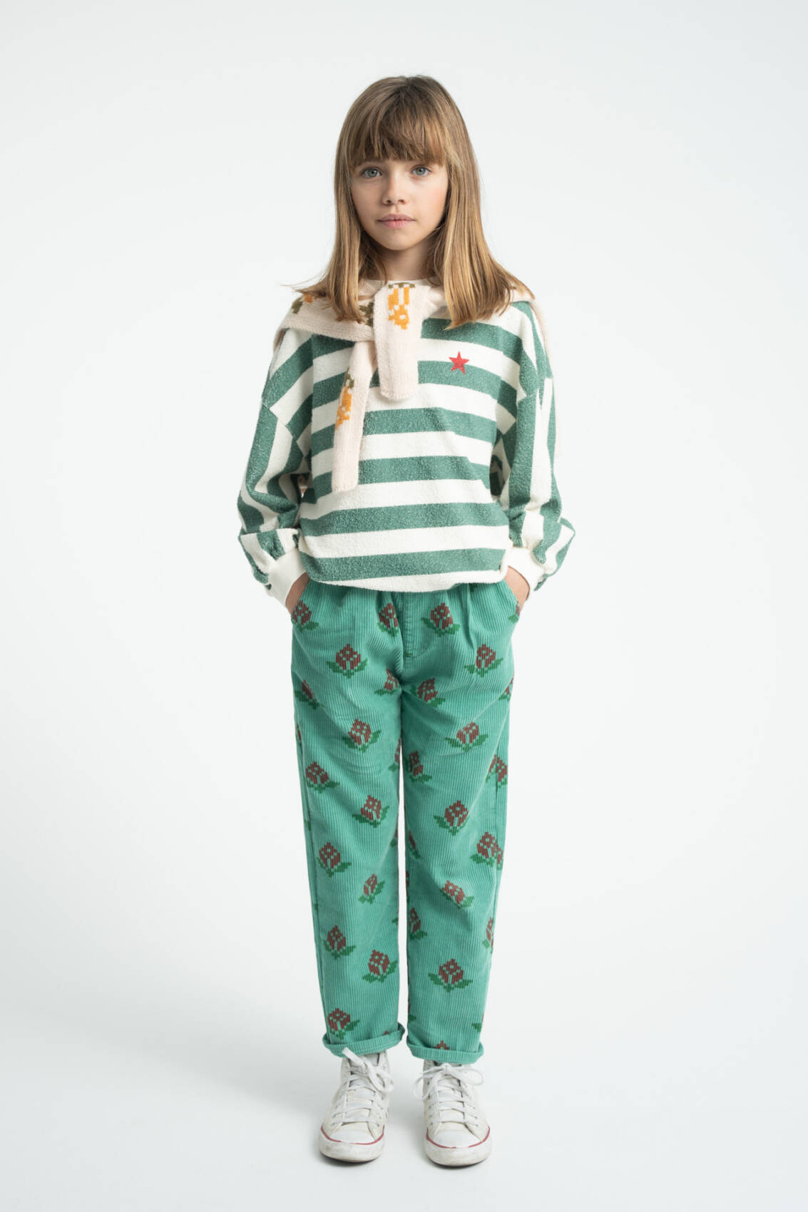 PIUPIUCHICK | sweatshirt | ecru & green stripes w/ "piupiuchick" print