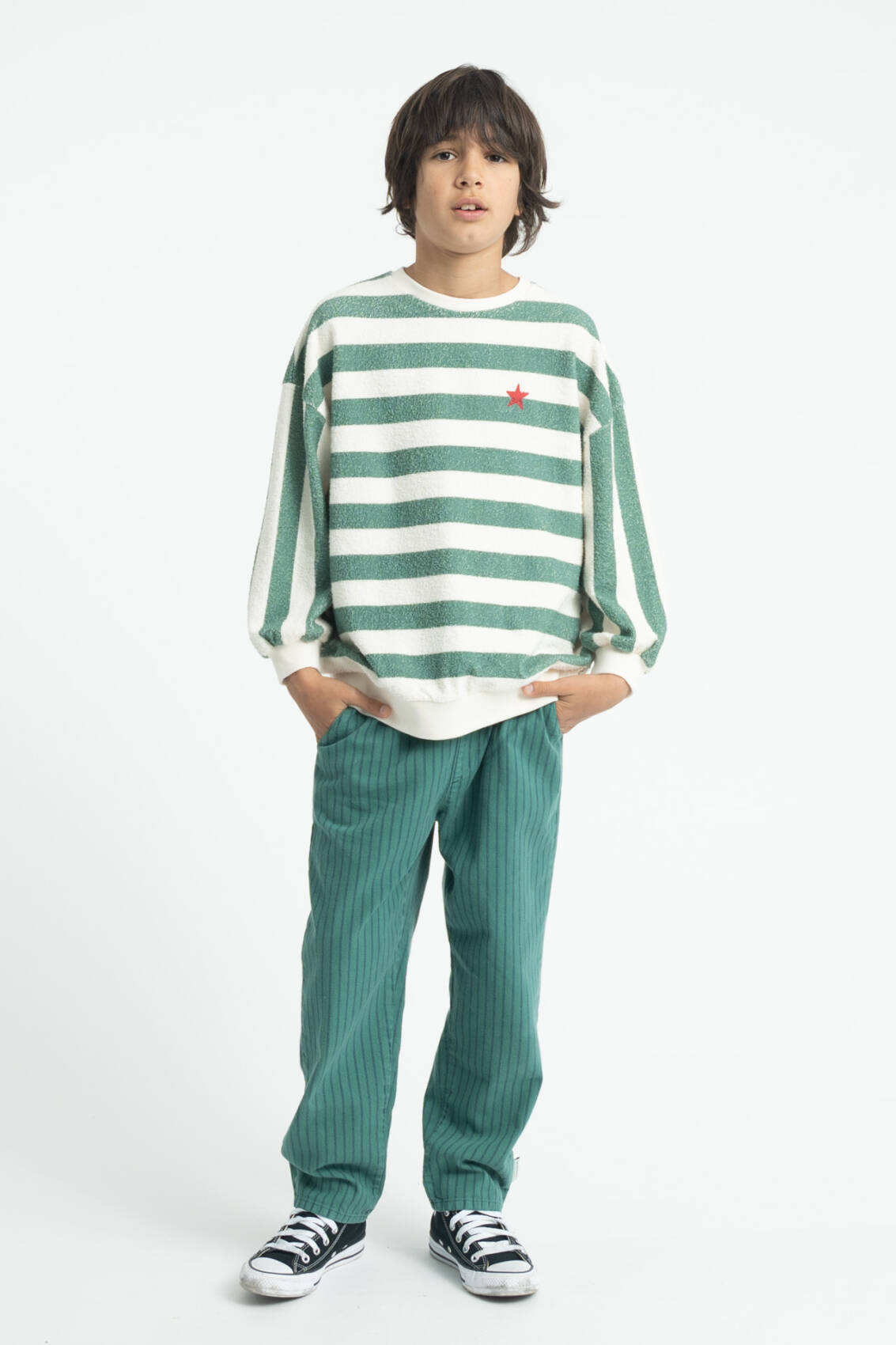 PIUPIUCHICK | sweatshirt | ecru & green stripes w/ "piupiuchick" print