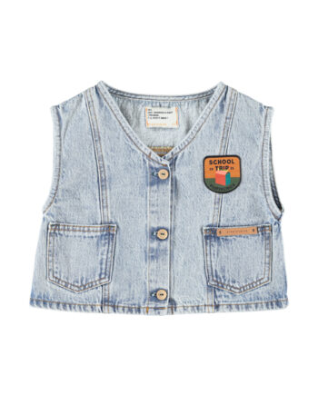 PIUPIUCHICK | waistcoat | fadded light blue denim w/ "captain" print