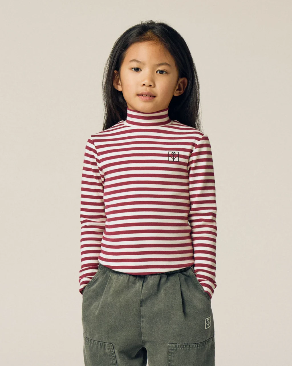 THE CAMPAMENTO | Burgundy Stripes Turtle Neck Tshirt
